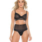 Striped Mesh Bra & High Waist Thong Black