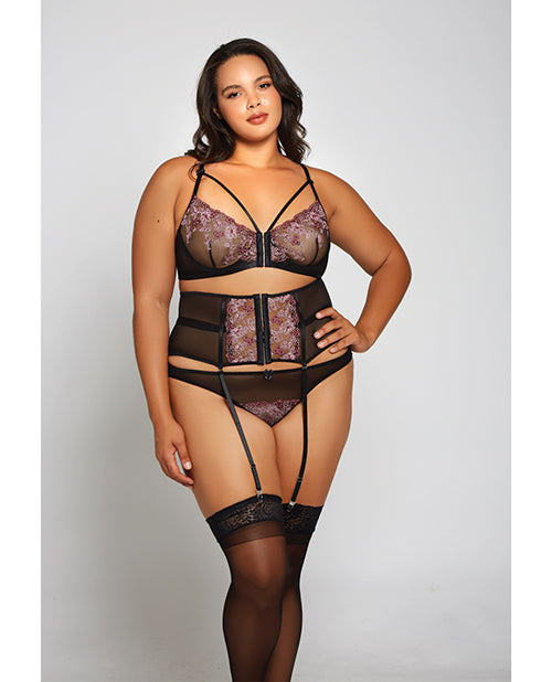 Jacquard Lace, Fine Mesh, Waiste Cincher Garter & Thong